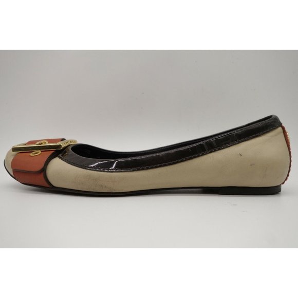 Tory Burch Logo Beige Orange Leather Buckle Toe Slip On Flats Shoes Women's 6 M - Picture 4 of 11